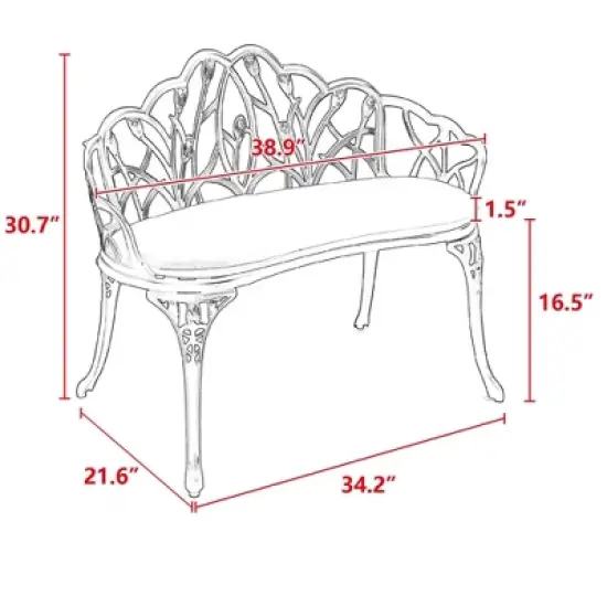MOEPISY Tulip Patio Garden Bench Metal Park Bench Cast Aluminum Outdoor Furniture With Floral Rose image {5}