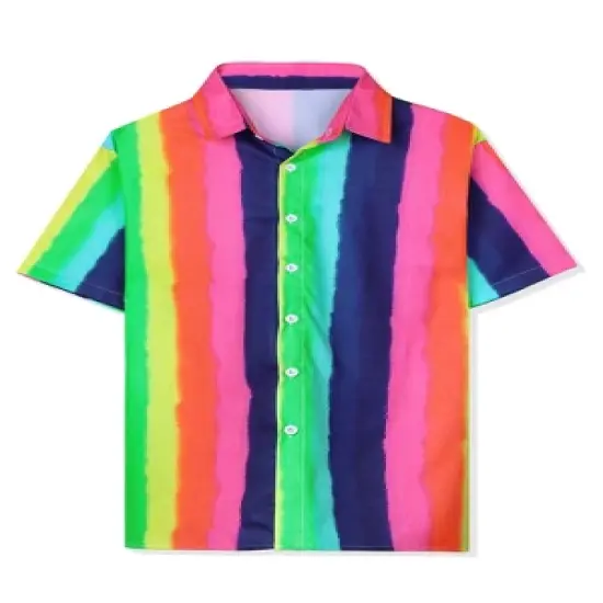 Lars Amadeus Men's Summer Rainbow Stripe Print Short Sleeve Button Down Shirts image {8}