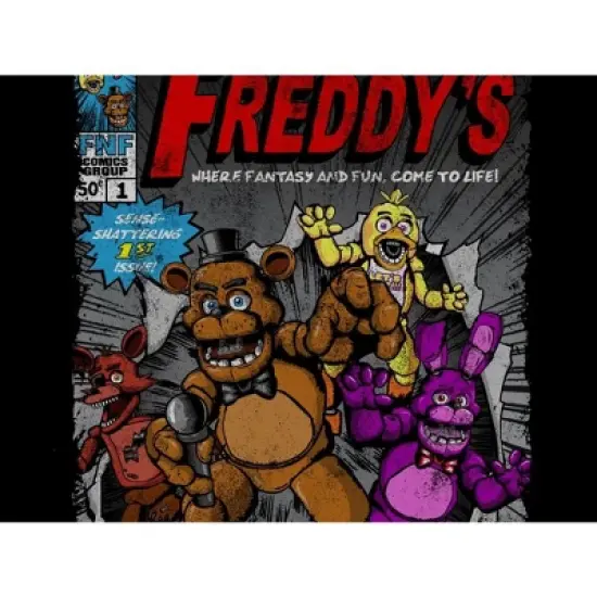 Five Nights at Freddy's Comic Cover Art Boy's Black T-shirt image {1}