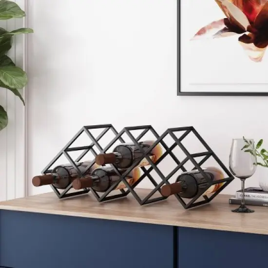 Mcclellan Modern Industrial 7 Bottle Tabletop Wine Rack Black - Christopher Knight Home image {1}