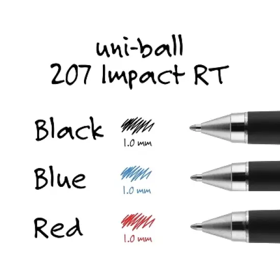 uni-ball 207 Impact RT Retractable Gel Pens Bold Point Blue Ink Dozen (65871) image {3}