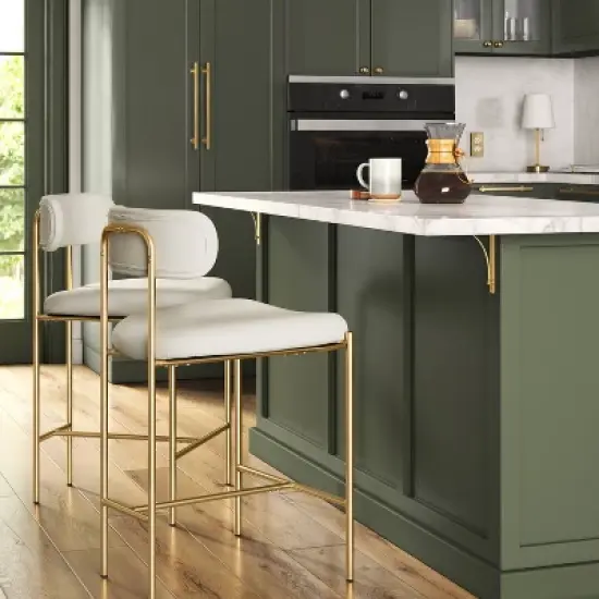 Orion Luxe Backed Counter Height Barstool with Brass Legs Gray Velvet - Threshold&trade; image {1}