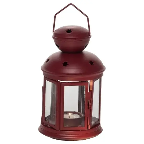 Transpac 7.48 in Red Christmas Rustic Lantern Metal Candle Holder for Festive Holiday Decor image {2}