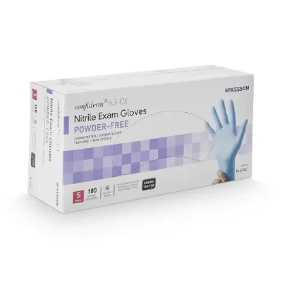 6.5CX Confiderm McKesson Nitrile Exam Glove Blue Textured Fingertips image {2}