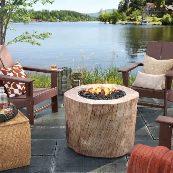 Weathered/Natural Finish Statement LP Round Outdoor Fire Table Natural - Threshold&trade;: Patio Heater, Lava Rocks Included image {1}
