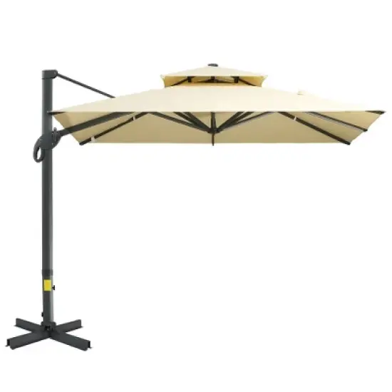 Akoasm 102.25 in. H Square 360-Degree Rotation Hanging Cantilever Patio Umbrella with Aluminum Cross Base-Beige image {5}
