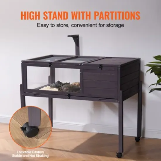 VEVOR Tortoise Habitat, Wooden Tortoise House Indoor & Outdoor, Rolling Tortoise Enclosure with Light Stand, Reptile Enclosure Small Animal Cage image {5}