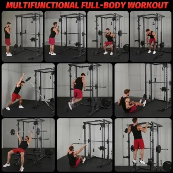 Power Cage, Smith Machine Squat Rack, Heavy Duty Power Rack for Home Gym with Pulley System, Dip Bar, LAT Pulldown, Multifunctional Squat Rack image {6}