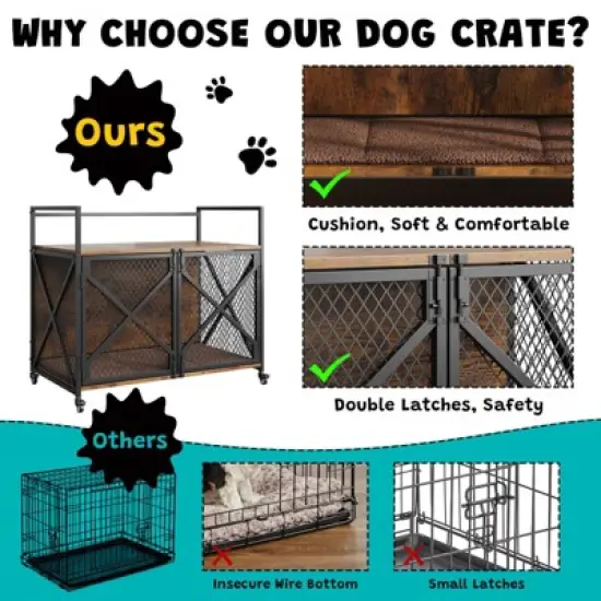 Dog Crate Furniture with Wheels, Chew-Resistant Dog Kennel Indoor, Decorative Dog Cage End Table, Heavy Duty Pet House for Small to Medium Dogs image {3}