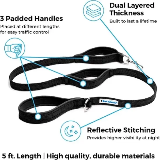 Shed Defender 5 ft. Standard Dog Leash - Three Padded Traffic Handles - Dual Layered Thickness image {3}