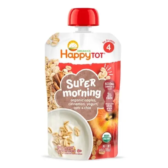 HappyTot Super Morning Organic Apples Cinnamon Yogurt & Oats with Superchia Baby Food Pouch - 4oz image {6}