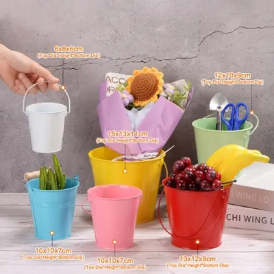 Unique Bargains Galvanized White Decorative Rustic Metal Bucket 4.7 x 5.1 Inch 6 Pcs image {3}