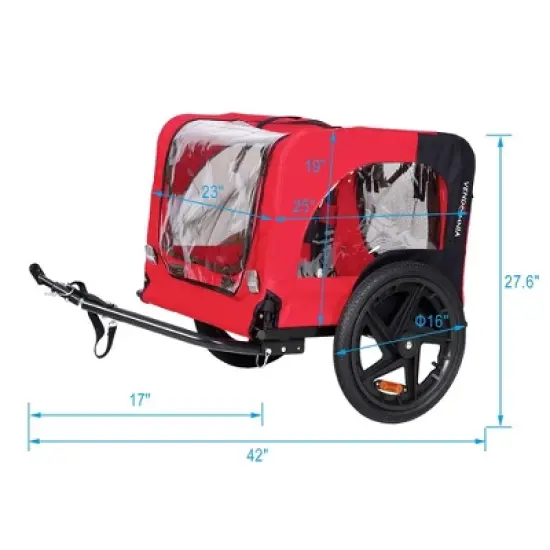 Foldable Dog Bike Trailers, Pet Bike Trailer With 16 Inch Wheels, Safety Reflectors And Flag, Internal Leash, Waterproof Mesh Dog Bike Trailer image {7}
