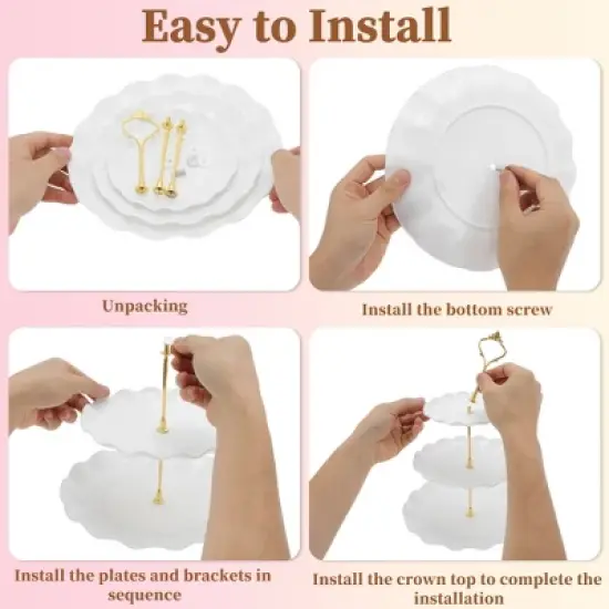 Unique Bargains 3 Tier Dessert Cupcake Stand Round Cup Cake Holder Tower White Gold Tone image {3}