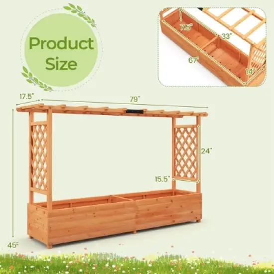 Costway 1/2 PCS Raised Garden Bed with Trellis Hanging Roof Planter Box Drainage Holes for Patio image {2}