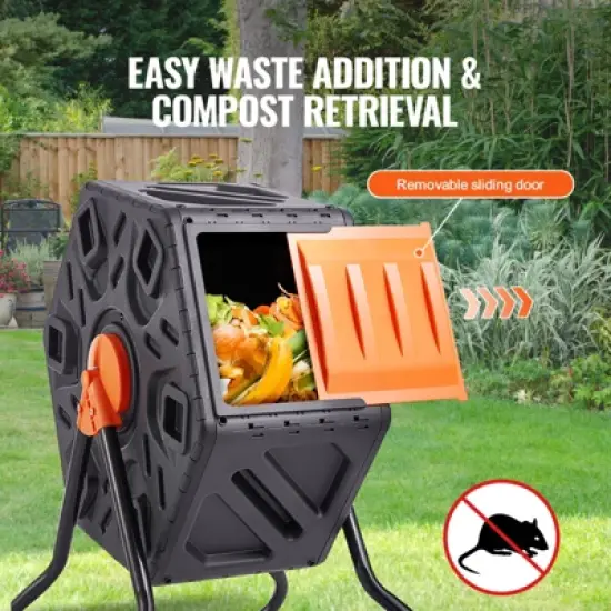 VEVOR Compost Bin, 18.5-Gal Composting Tumbler, Compact Single Rotating Chamber with Sliding Door and Steel Frame, BPA Free  Small Composter Bin image {3}