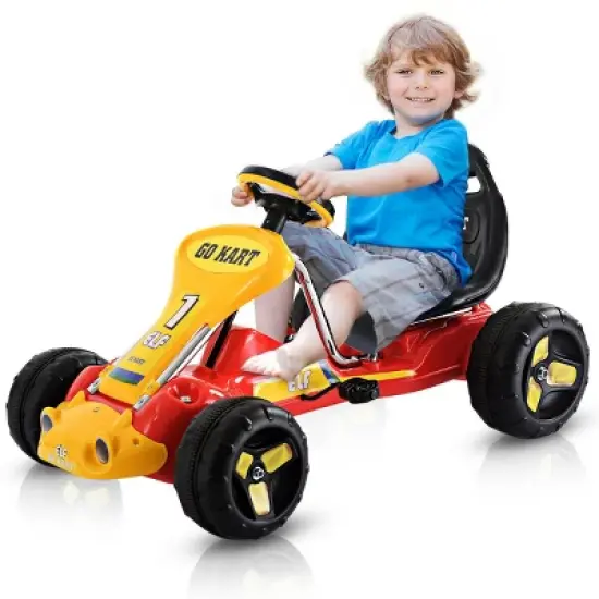 Costway Kids Go Kart Ride On Car Pedal Powered Car 4 Wheel Racer Toy Stealth Outdoor image {7}
