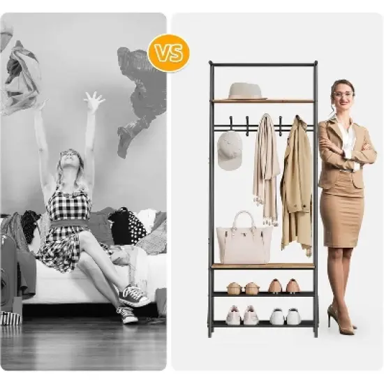 Coat Rack Shoe Bench with Double Row 8 Hooks, 3-Tier Shelf Entryway Hall Tree with Storage, Metal Frame Multifunctional Hallway Organizer, Hallway image {5}