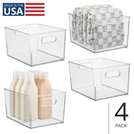 iDesign Small Stackable Bathroom Storage Bin - Set of 4 - Clear - Made in USA image {2}