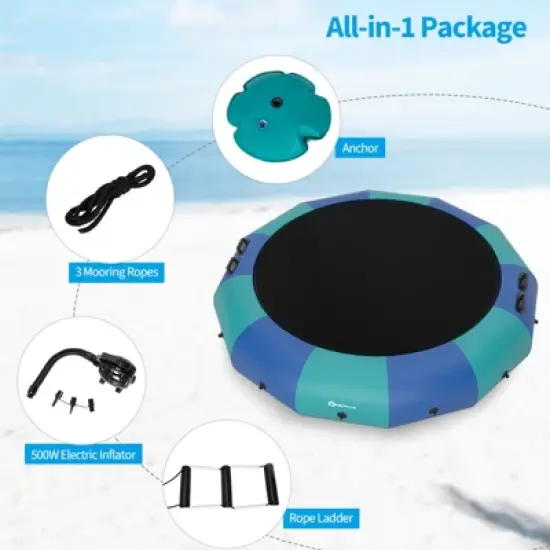 Infans 15FT Inflatable Water Bouncer Splash Padded Water Trampoline Blue & Green image {5}
