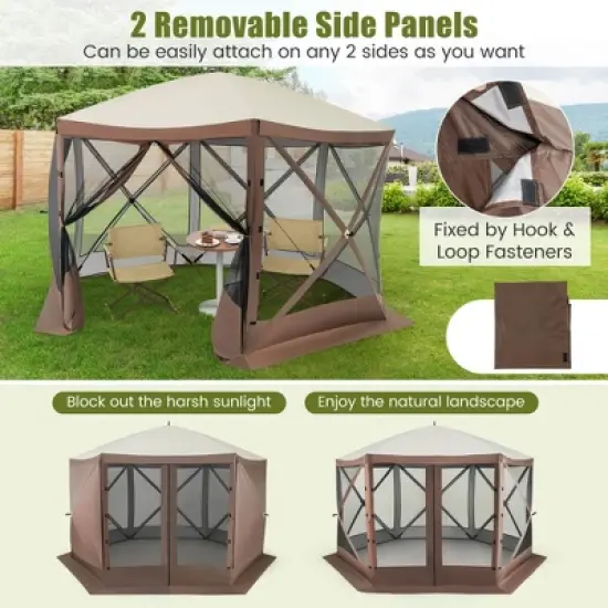 Costway 11.5 X 11.5 FT Pop-up Gazebo Tent with Mesh Netting Walls 2 Removable Privacy Wind Cloths image {4}