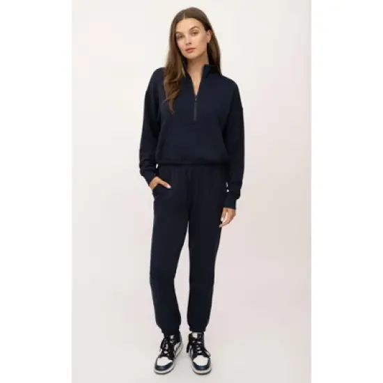 90 Degree By Reflex Womens Softlite Scuba Modal Nadia Half Zip Pullover Crop with Cinched Hem and Taylor Jogger Set image {7}