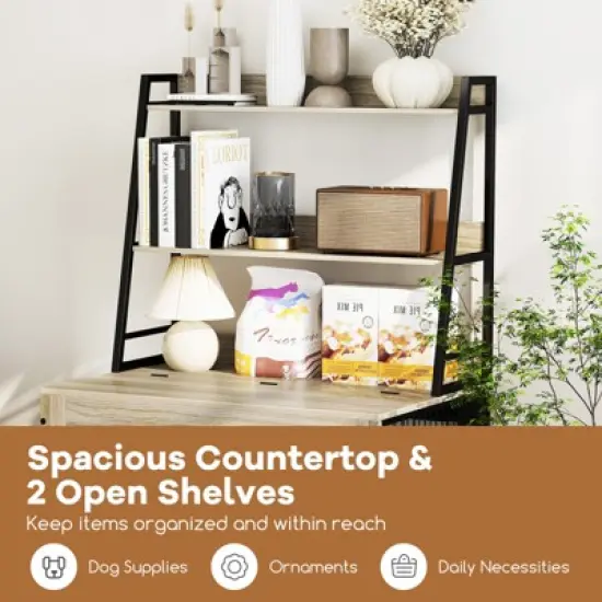 Costway 38&rdquo; Heavy-Duty Dog Kennel on Wheels w/ Pull-out Tray Indoor Pet Furniture Wood Dog House Gray image {4}