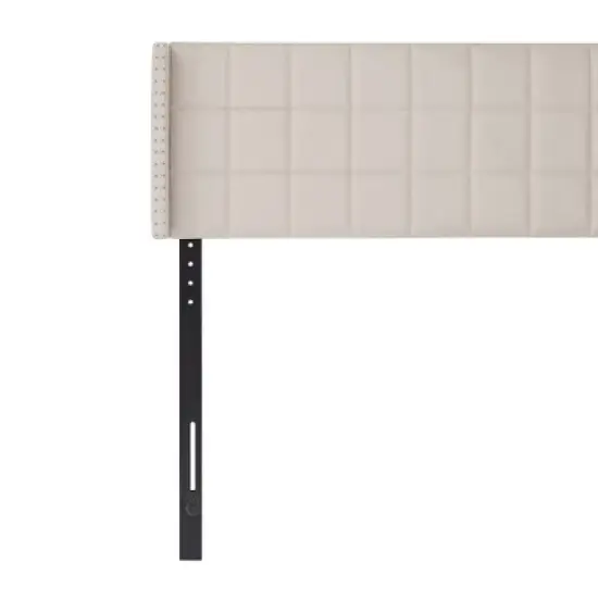 Linen Upholstered Headboard, Tufted Nailhead & Double Wingback, 6 Adjustable Position image {13}