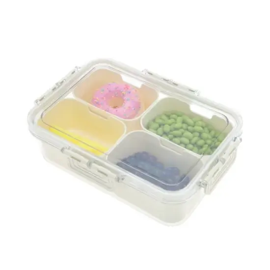 Unique Bargains Rectangle Fridge Food Storage Containers 4 Compartment White Transparent 1 Set image {5}