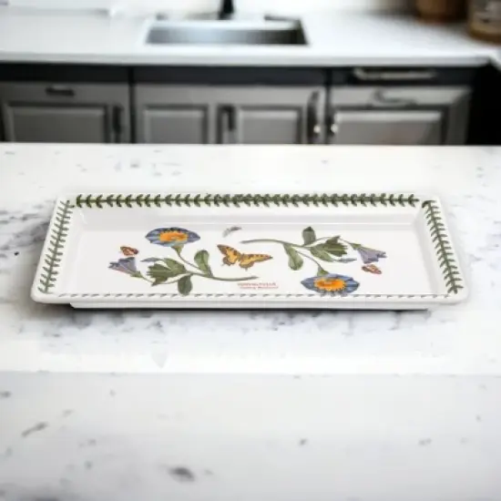 Portmeirion Botanic Garden Sandwich Tray (11.75"x5.25") - Convolvulus Motifs - Fine Porcelain - Dishwasher, Microwave, Freezer, Oven Safe image {3}