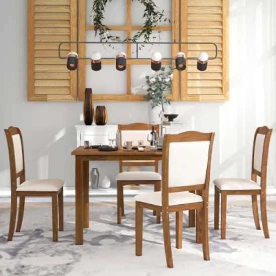 5-Piece Wood Dining Table Set with Upholstered Chairs-ModernLuxe image {2}