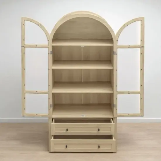 70.28" Tall Arched Kitchen Pantry Cabinet with Acrylic Doors, Adjustable Shelves, Drawers, Modern Farmhouse Storage Hutch for Kitchen, Dining Room image {1}