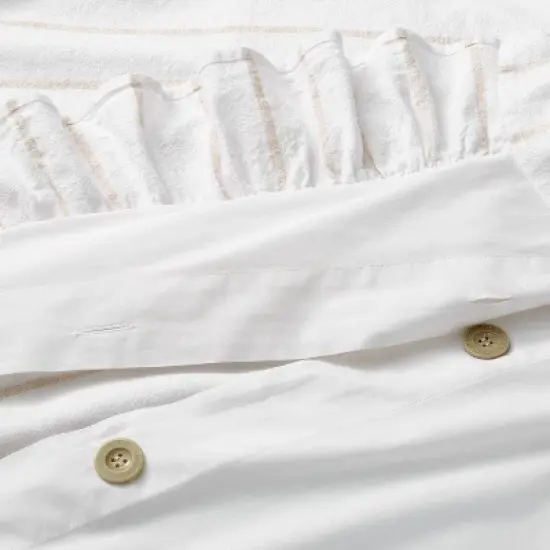 Yarn Dye Stripe with Ruffle Duvet Cover & Sham Set White/Khaki - Threshold&trade; with Studio McGee image {3}