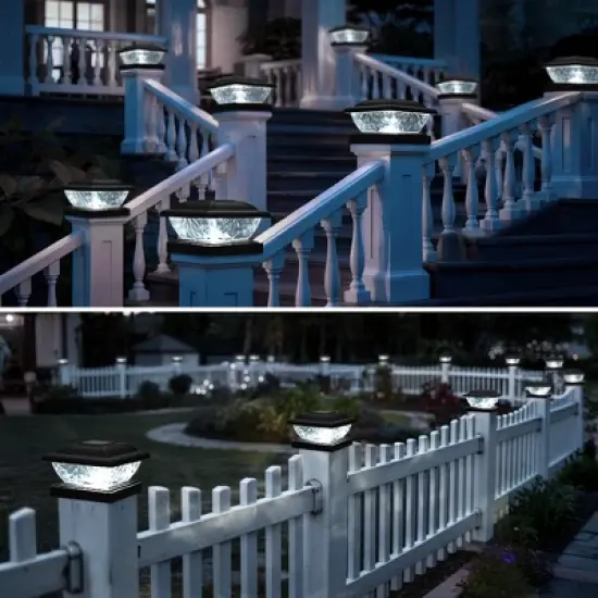 4 Pack Black Low Voltage Solar Powered Integrated LED Fence Post Cap Light 3.5 In. X 3.5 In image {3}