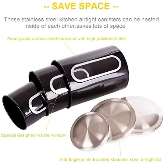 Fortune Candy 3 PCS Stainless Steel Canister Set with Anti-Fingerprint Lids & Visible Windows, Multipurpose Food Storage for Kitchen or Travel image {4}