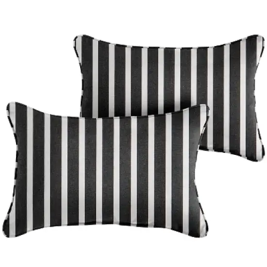 2pk Rectangle Sunbrella Stripe Indoor Outdoor Corded Throw Pillows Black/White image {3}