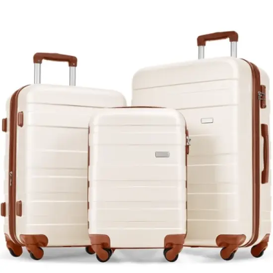 3-Piece Luggage Set - ABS Hardside Suitcase with Spinner Wheels and TSA Lock (20", 24", 28")-Ivory image {7}