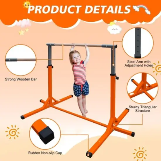 NAYSAYE Exercise Trainer Gymnastics Bar for Kids Adjustable Height for Home Play and Training, Yellow, 52.56"*21.85"*5.51" image {1}