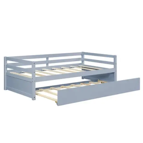 Costway Twin Size Trundle Daybed Wooden Slat Support Mattress Platform for Kids EspressoWhite image {11}