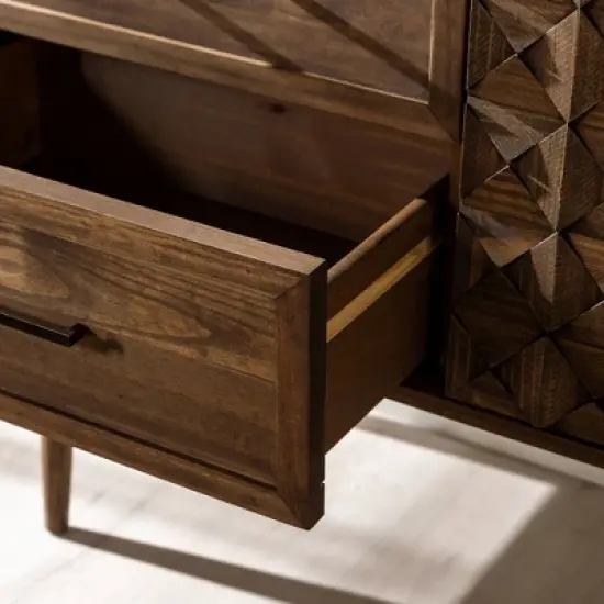 58" Modern Boho Solid Pine Wood Closed Storage Sideboard Brown - Saracina Home image {22}