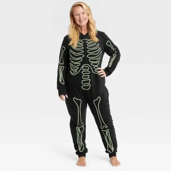 Women's Glow-In-The-Dark Skeleton Halloween Matching Family Union Suit - Hyde & EEK! Boutique&trade; Black image {4}