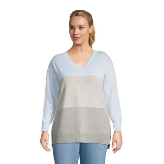 Lands' End Women's Fine Gauge Cotton V-Neck Pullover Tunic Sweater - Stripe image {8}