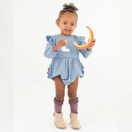 RuffleButts Baby Girls Long Sleeve Flutter Bubble Romper image {2}