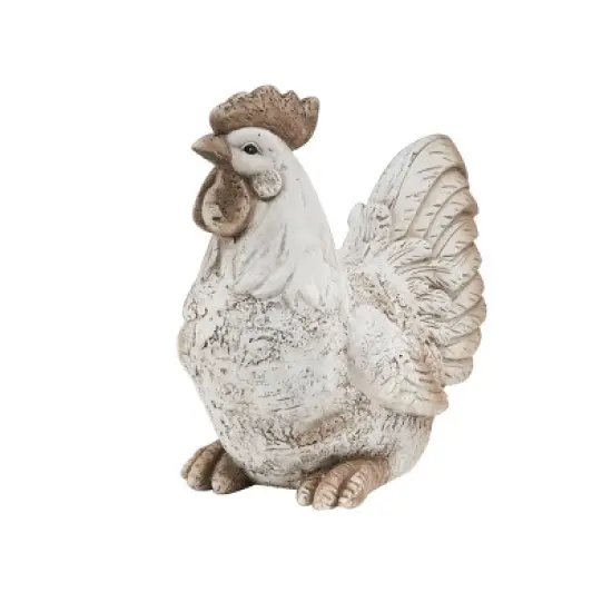 14" Magnesium Oxide Indoor/Outdoor Sitting Rooster Decorative Garden Statue Antique White - Alpine Corporation image {1}