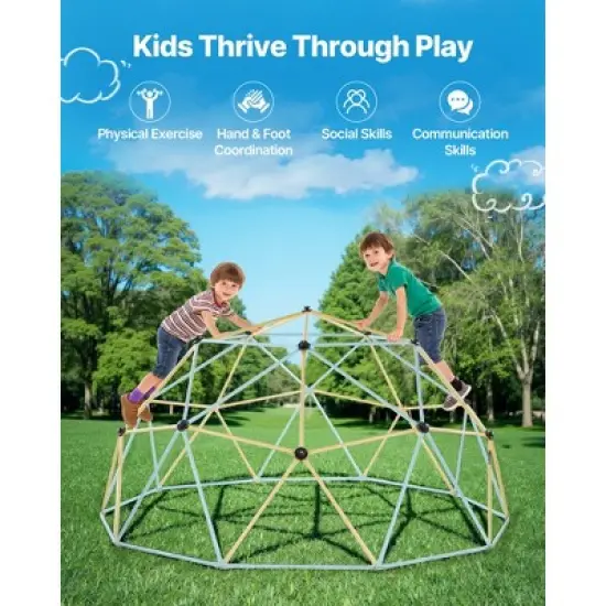 VEVOR Climbing Dome, 10FT Geometric Dome Climber, 1000LBS Loading Jungle Gym Playground with 2 Basketballs & Octopus Net, Blue&Yellow image {6}