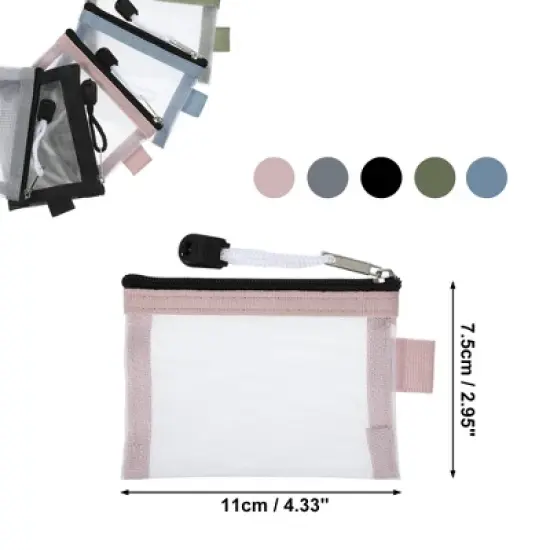 Unique Bargains Portable Mini Zipper Mesh Bags 4.33"x2.95" Black Blue Green Pink Gray 5 Pcs image {3}