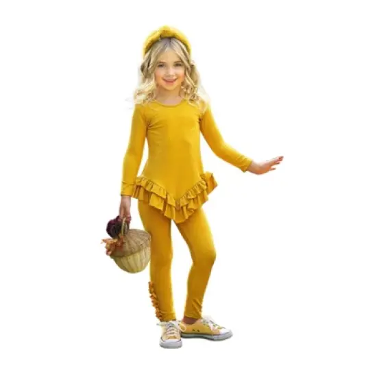 Girls Autumn Leaves Golden Rib Knit Legging Set - Mia Belle Girls image {5}