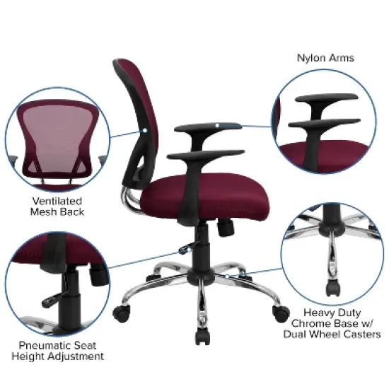 Emma and Oliver Mid-Back Mesh Swivel Task Office Chair with Chrome Base and Arms image {2}
