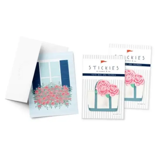 Tote Bag 3" x 3" 50-Sheet Sticky Notes (2-Pack) & Window Peonies Greeting Card Combo by Ramus & Co image {3}