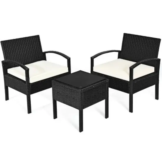 Costway 3PCS Patio Rattan Furniture Set Table & Chairs Set with Cushions Outdoor image {7}
